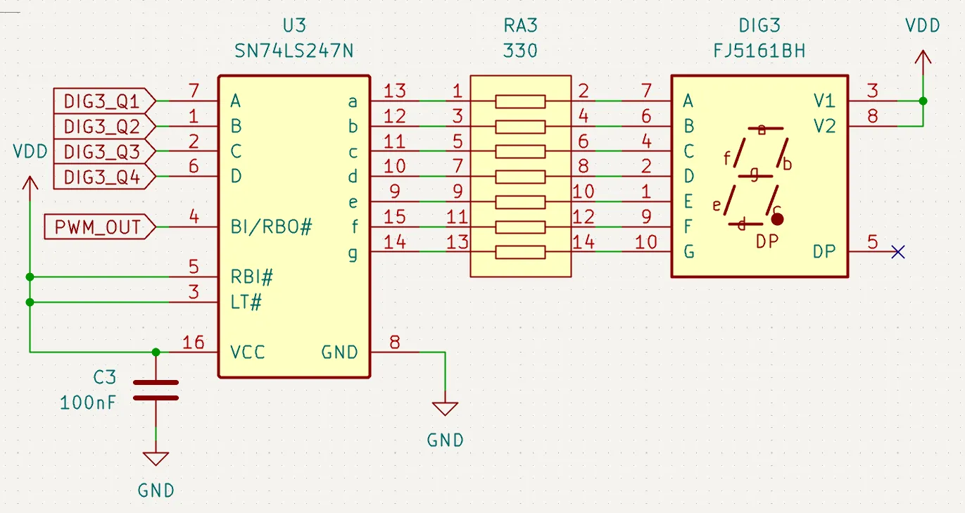 Display schematic for a single digit